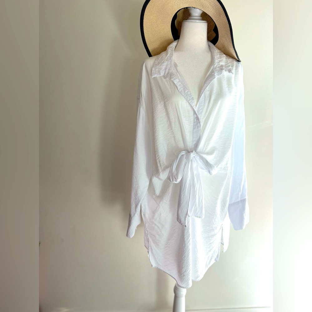 XL button up tie front dress | oversized button up long sleeve| maternity dress